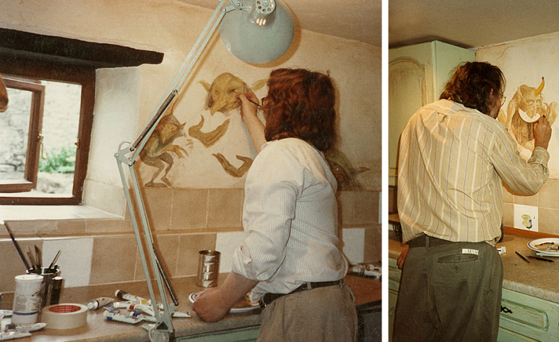 Brian Froud & Alan Lee, painting goblins in Weaver's kitchen