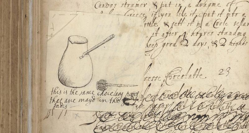 Sketch of Chocolate Pot & Whisk, mid 1660s